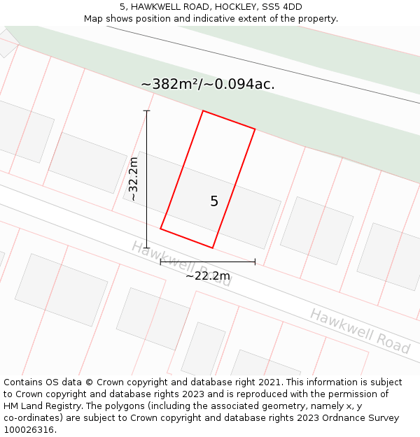 5, HAWKWELL ROAD, HOCKLEY, SS5 4DD: Plot and title map