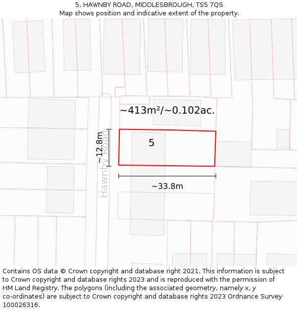 5, HAWNBY ROAD, MIDDLESBROUGH, TS5 7QS: Plot and title map