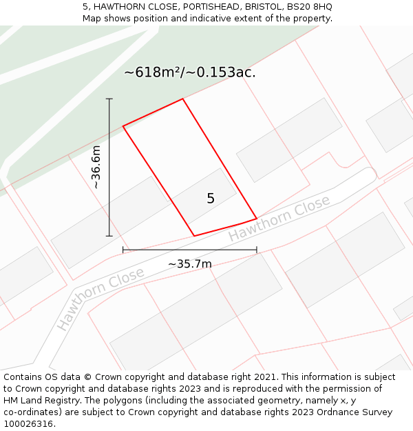 5, HAWTHORN CLOSE, PORTISHEAD, BRISTOL, BS20 8HQ: Plot and title map