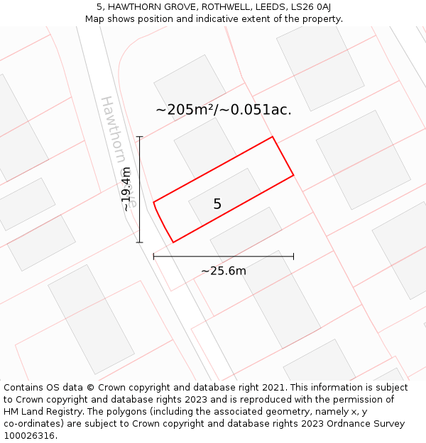 5, HAWTHORN GROVE, ROTHWELL, LEEDS, LS26 0AJ: Plot and title map