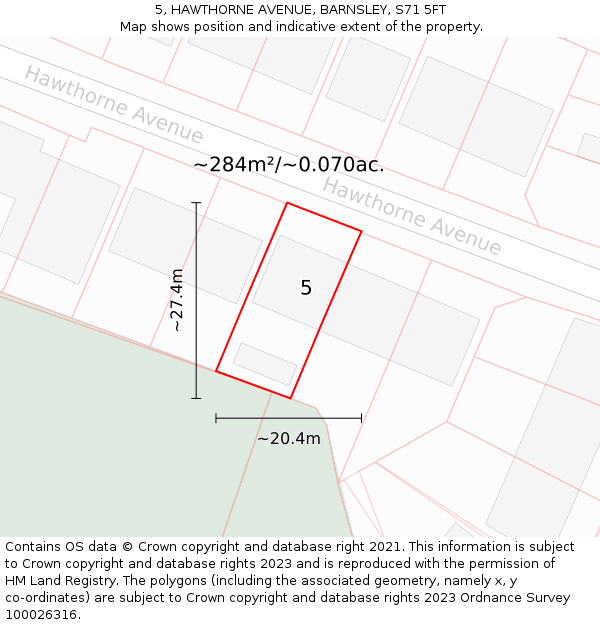 5, HAWTHORNE AVENUE, BARNSLEY, S71 5FT: Plot and title map