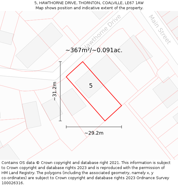 5, HAWTHORNE DRIVE, THORNTON, COALVILLE, LE67 1AW: Plot and title map