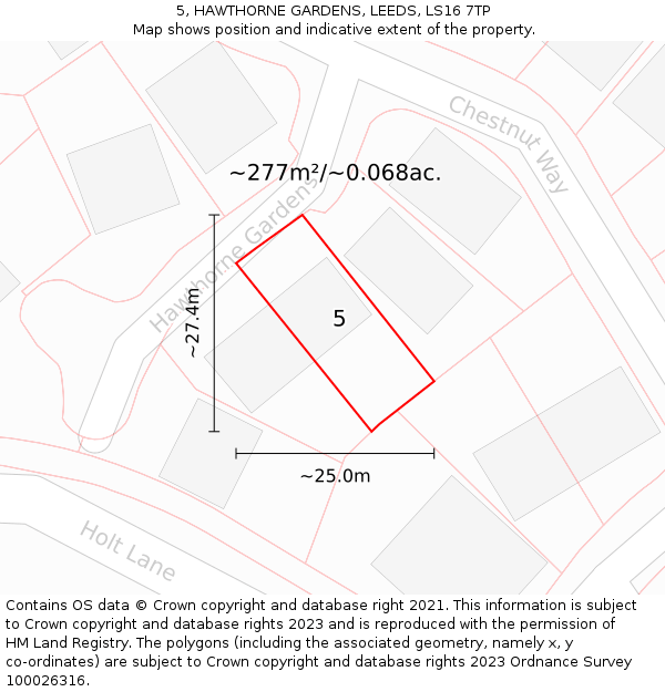 5, HAWTHORNE GARDENS, LEEDS, LS16 7TP: Plot and title map