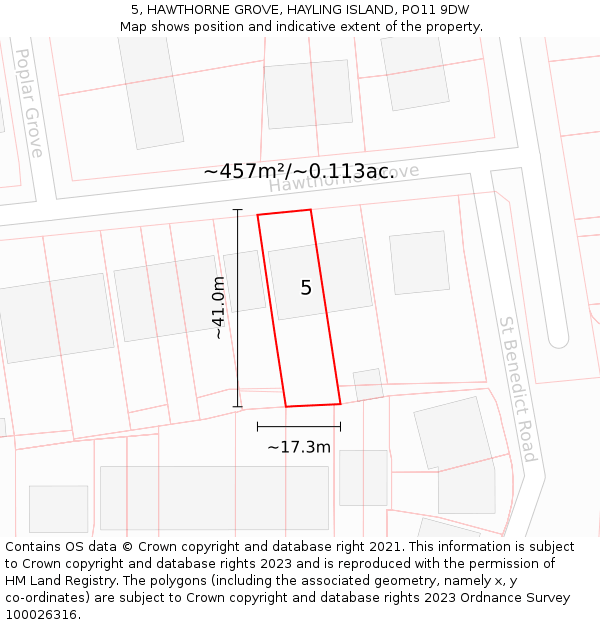 5, HAWTHORNE GROVE, HAYLING ISLAND, PO11 9DW: Plot and title map