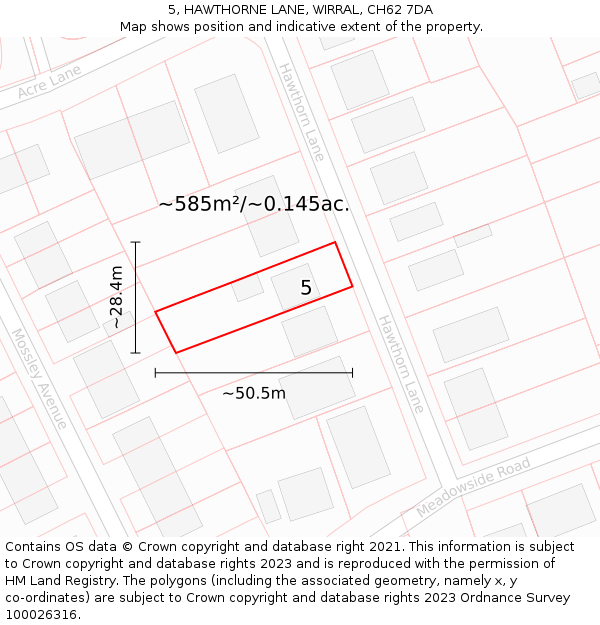 5, HAWTHORNE LANE, WIRRAL, CH62 7DA: Plot and title map