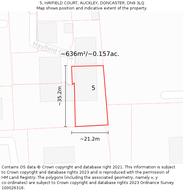 5, HAYFIELD COURT, AUCKLEY, DONCASTER, DN9 3LQ: Plot and title map