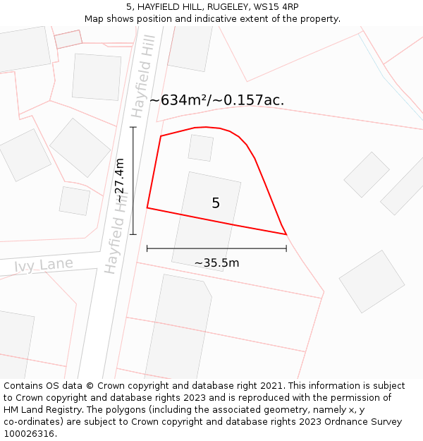 5, HAYFIELD HILL, RUGELEY, WS15 4RP: Plot and title map