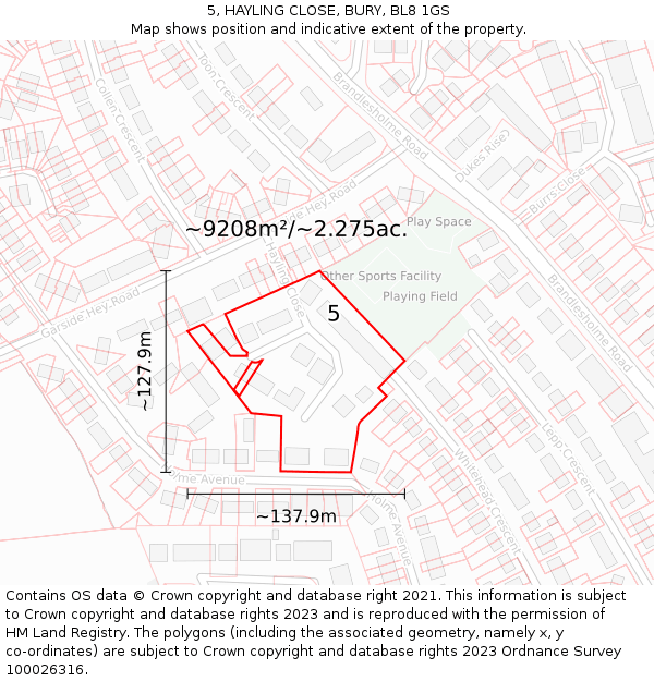 5, HAYLING CLOSE, BURY, BL8 1GS: Plot and title map