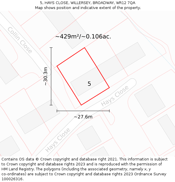 5, HAYS CLOSE, WILLERSEY, BROADWAY, WR12 7QA: Plot and title map