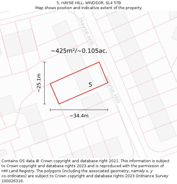 5, HAYSE HILL, WINDSOR, SL4 5TB: Plot and title map