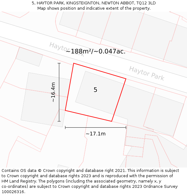 5, HAYTOR PARK, KINGSTEIGNTON, NEWTON ABBOT, TQ12 3LD: Plot and title map