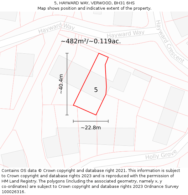 5, HAYWARD WAY, VERWOOD, BH31 6HS: Plot and title map