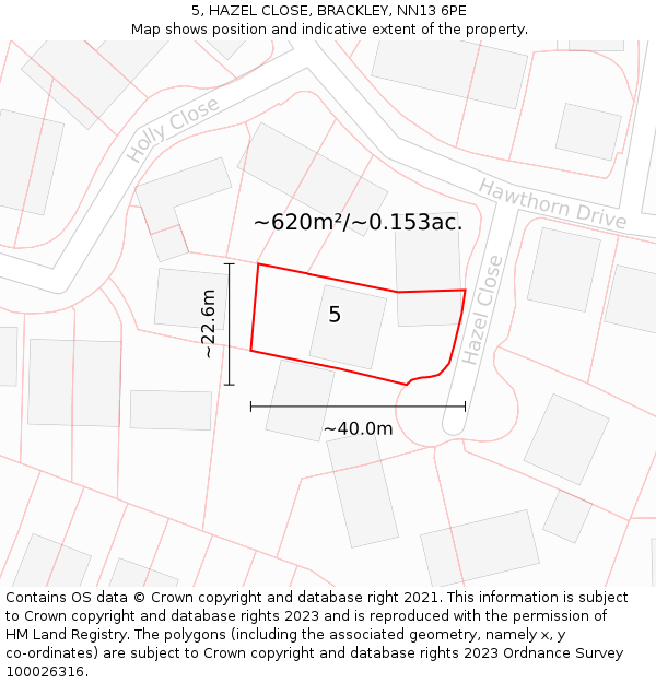 5, HAZEL CLOSE, BRACKLEY, NN13 6PE: Plot and title map