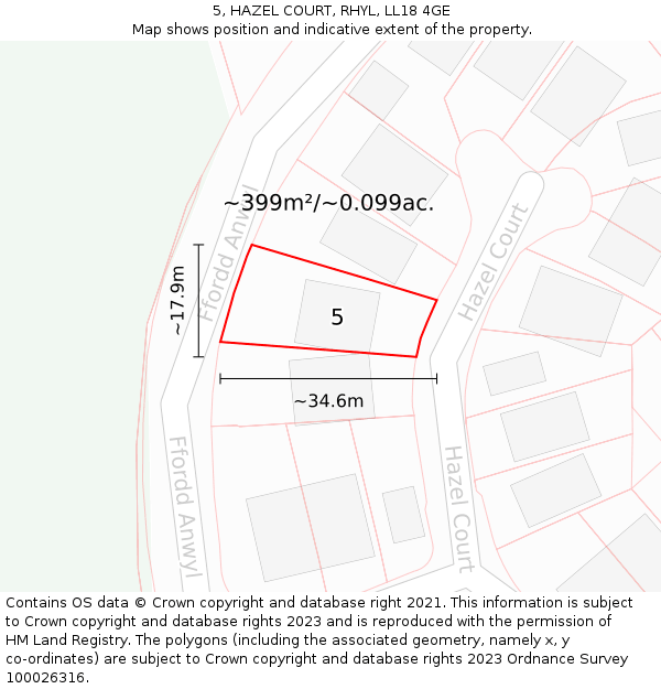 5, HAZEL COURT, RHYL, LL18 4GE: Plot and title map