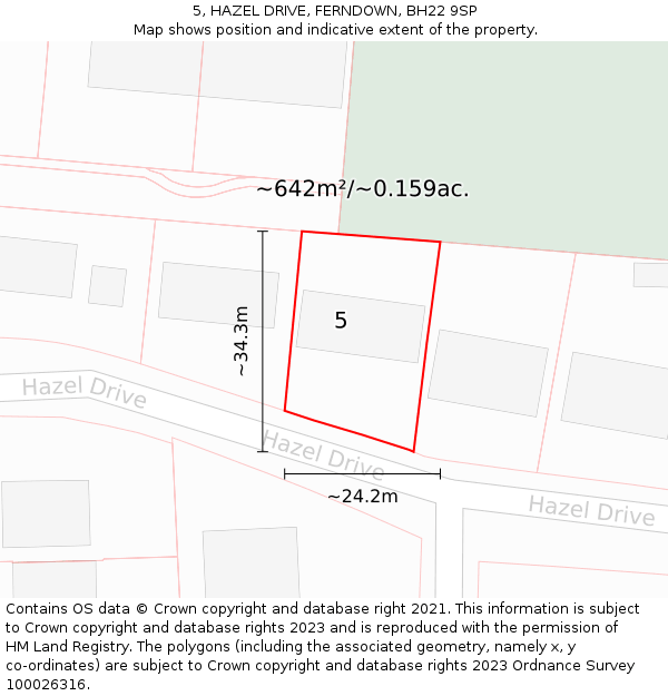 5, HAZEL DRIVE, FERNDOWN, BH22 9SP: Plot and title map