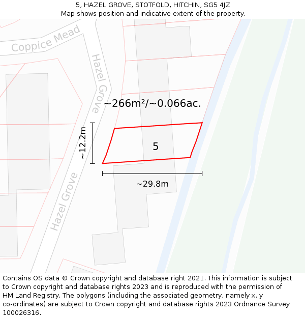 5, HAZEL GROVE, STOTFOLD, HITCHIN, SG5 4JZ: Plot and title map