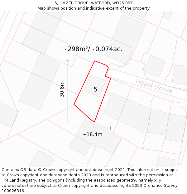 5, HAZEL GROVE, WATFORD, WD25 0RX: Plot and title map