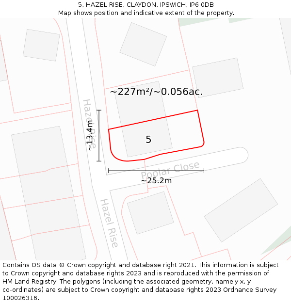 5, HAZEL RISE, CLAYDON, IPSWICH, IP6 0DB: Plot and title map