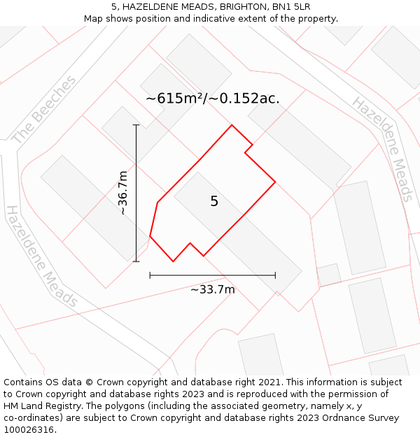 5, HAZELDENE MEADS, BRIGHTON, BN1 5LR: Plot and title map