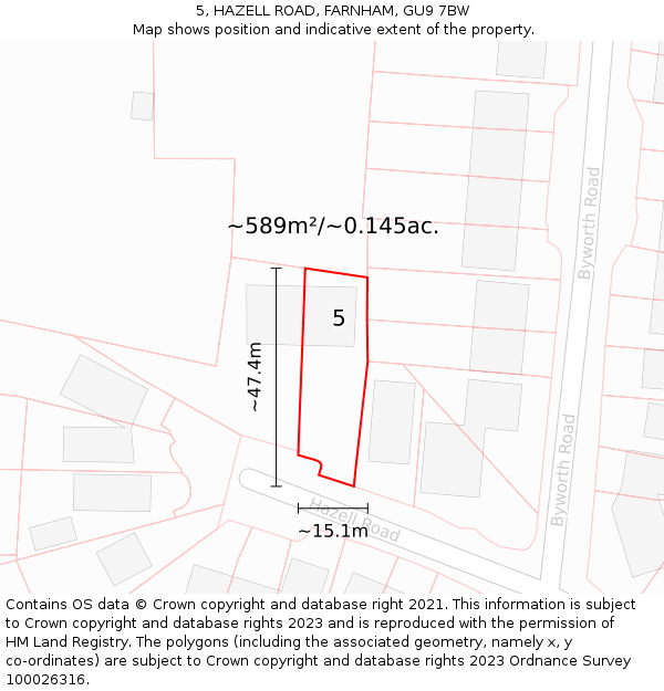 5, HAZELL ROAD, FARNHAM, GU9 7BW: Plot and title map