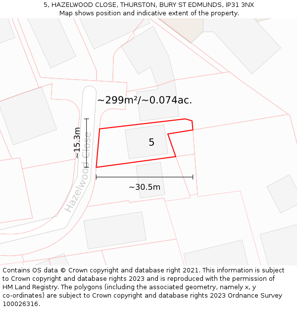 5, HAZELWOOD CLOSE, THURSTON, BURY ST EDMUNDS, IP31 3NX: Plot and title map