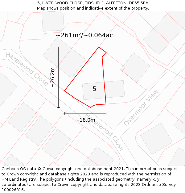 5, HAZELWOOD CLOSE, TIBSHELF, ALFRETON, DE55 5RA: Plot and title map