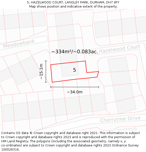 5, HAZELWOOD COURT, LANGLEY PARK, DURHAM, DH7 9FY: Plot and title map