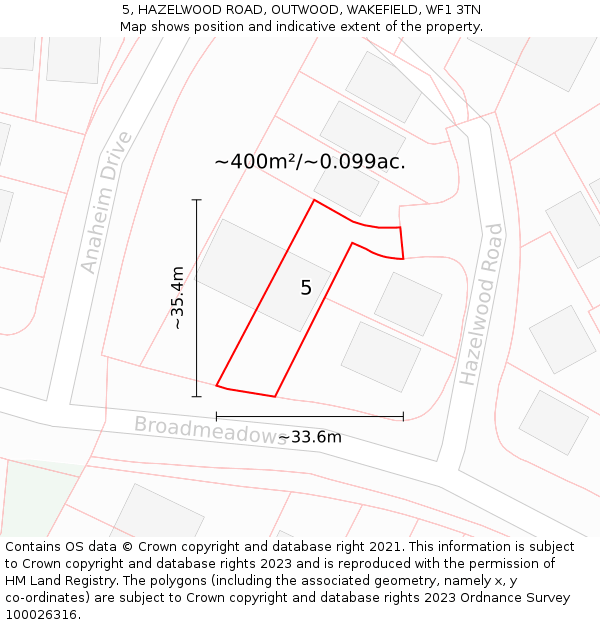 5, HAZELWOOD ROAD, OUTWOOD, WAKEFIELD, WF1 3TN: Plot and title map