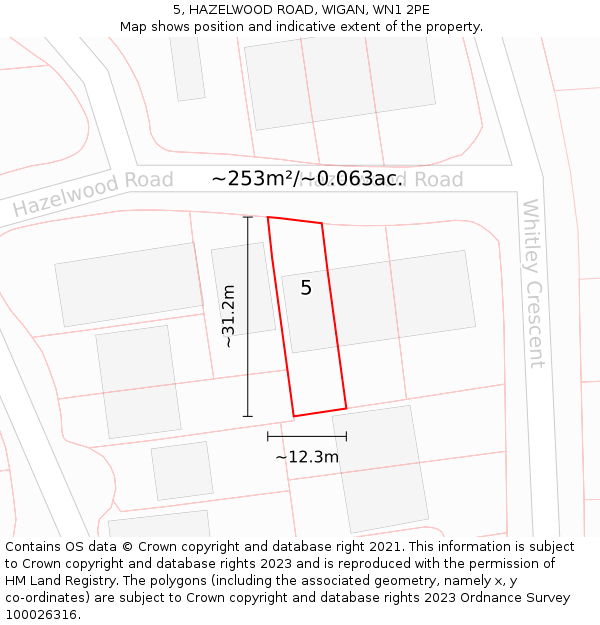 5, HAZELWOOD ROAD, WIGAN, WN1 2PE: Plot and title map