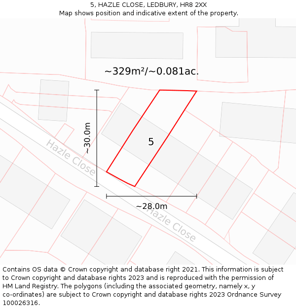 5, HAZLE CLOSE, LEDBURY, HR8 2XX: Plot and title map