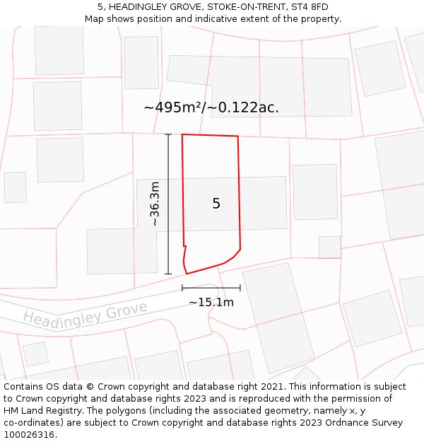 5, HEADINGLEY GROVE, STOKE-ON-TRENT, ST4 8FD: Plot and title map