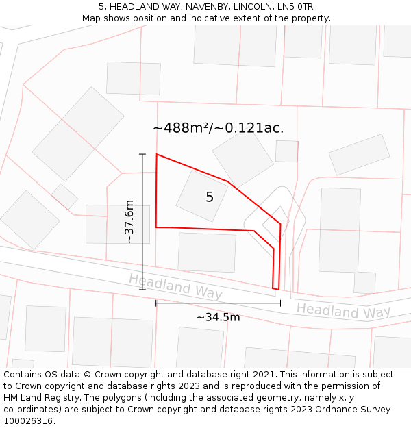 5, HEADLAND WAY, NAVENBY, LINCOLN, LN5 0TR: Plot and title map