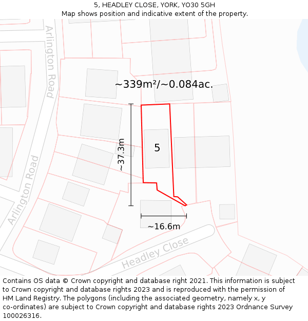 5, HEADLEY CLOSE, YORK, YO30 5GH: Plot and title map