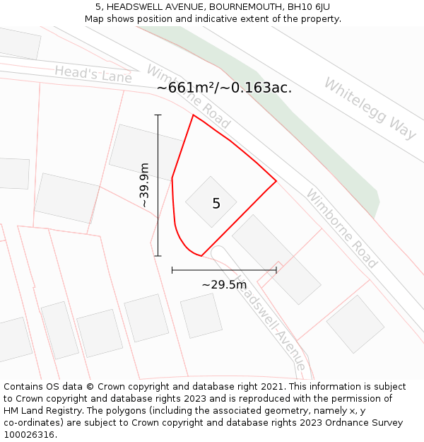 5, HEADSWELL AVENUE, BOURNEMOUTH, BH10 6JU: Plot and title map