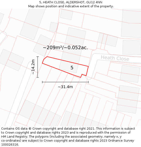 5, HEATH CLOSE, ALDERSHOT, GU12 4NN: Plot and title map