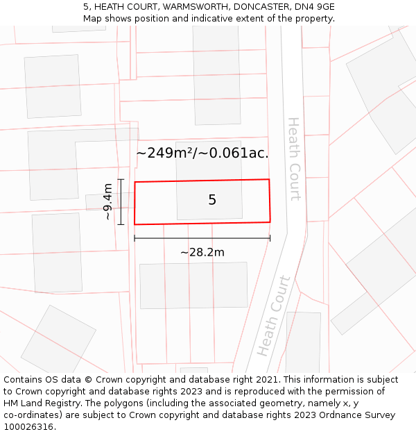 5, HEATH COURT, WARMSWORTH, DONCASTER, DN4 9GE: Plot and title map