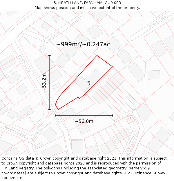 5, HEATH LANE, FARNHAM, GU9 0PR: Plot and title map