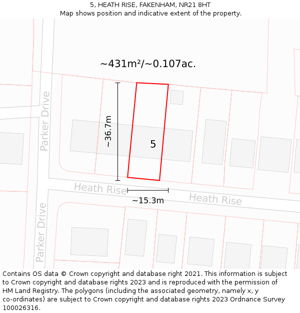 5, HEATH RISE, FAKENHAM, NR21 8HT: Plot and title map