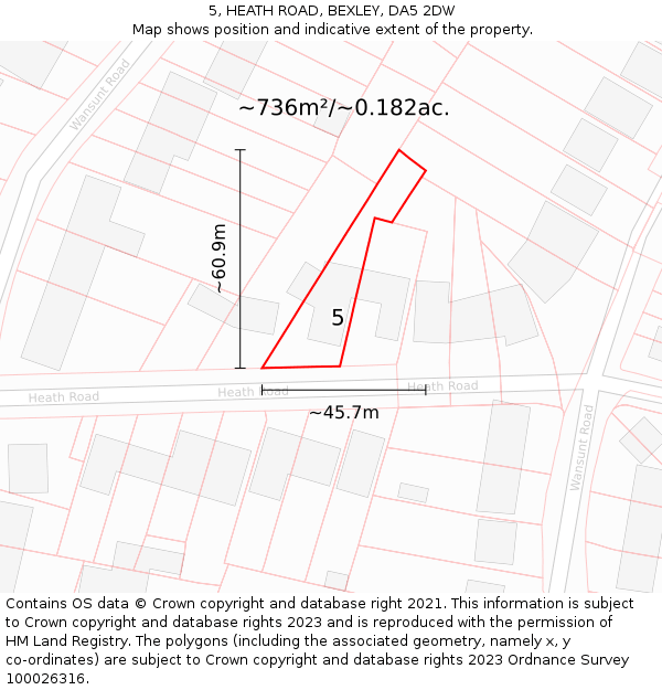 5, HEATH ROAD, BEXLEY, DA5 2DW: Plot and title map