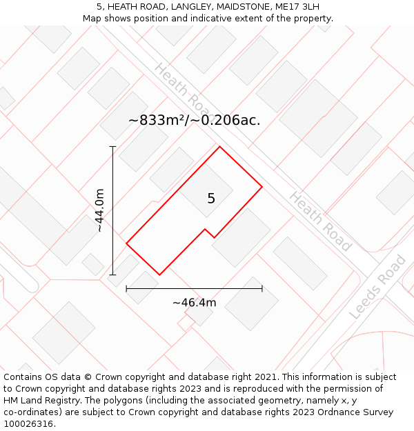 5, HEATH ROAD, LANGLEY, MAIDSTONE, ME17 3LH: Plot and title map