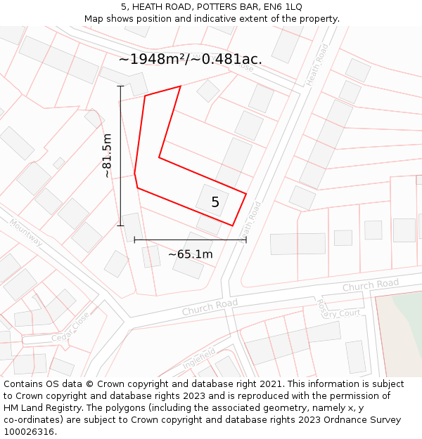 5, HEATH ROAD, POTTERS BAR, EN6 1LQ: Plot and title map