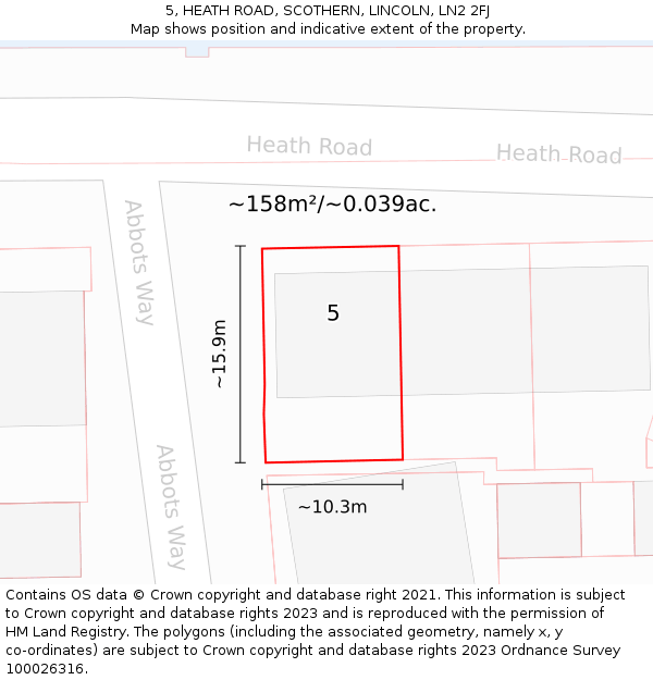 5, HEATH ROAD, SCOTHERN, LINCOLN, LN2 2FJ: Plot and title map