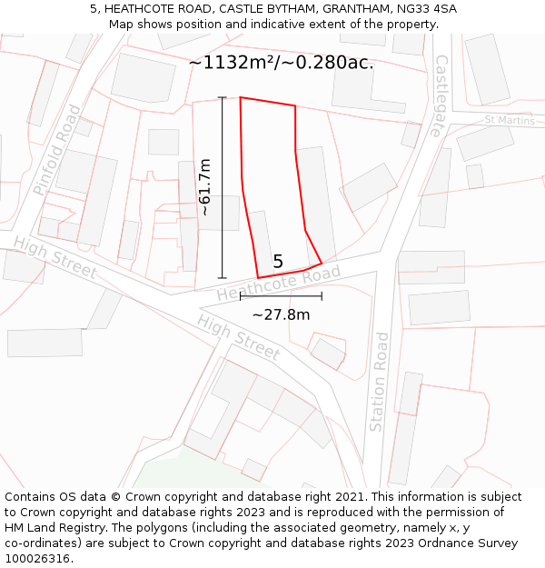 5, HEATHCOTE ROAD, CASTLE BYTHAM, GRANTHAM, NG33 4SA: Plot and title map