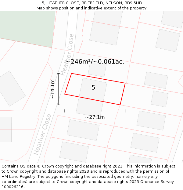 5, HEATHER CLOSE, BRIERFIELD, NELSON, BB9 5HB: Plot and title map