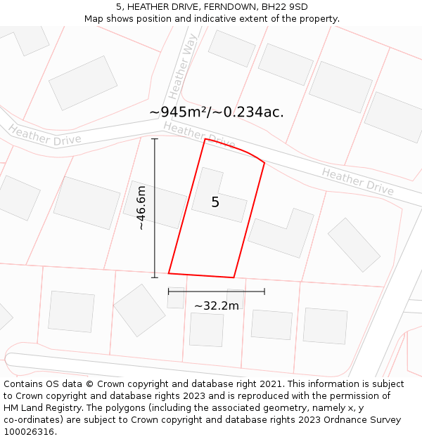 5, HEATHER DRIVE, FERNDOWN, BH22 9SD: Plot and title map