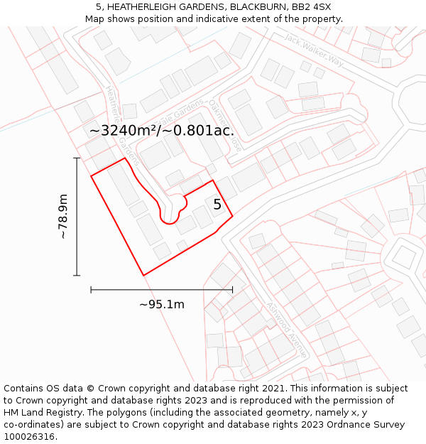 5, HEATHERLEIGH GARDENS, BLACKBURN, BB2 4SX: Plot and title map