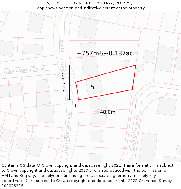 5, HEATHFIELD AVENUE, FAREHAM, PO15 5QD: Plot and title map