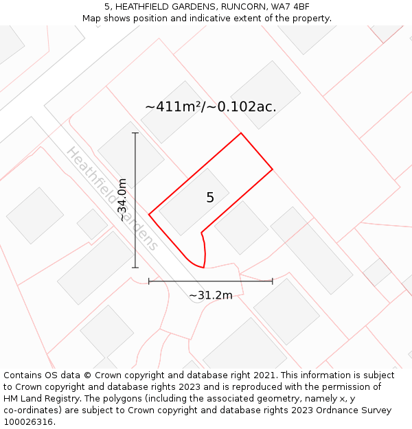 5, HEATHFIELD GARDENS, RUNCORN, WA7 4BF: Plot and title map