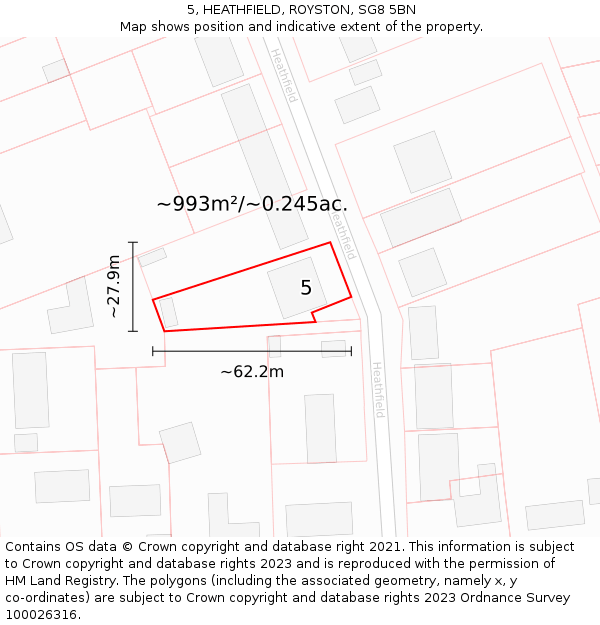 5, HEATHFIELD, ROYSTON, SG8 5BN: Plot and title map