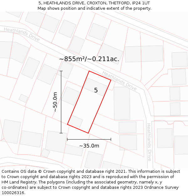 5, HEATHLANDS DRIVE, CROXTON, THETFORD, IP24 1UT: Plot and title map